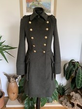 Zara Khaki Green Wool Blend Military Coat Jacket Overcoat Trench - Size Small