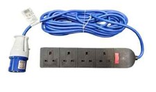 Electric Camping Hook Up Fused Extension Lead Cable - 4 Way Mains Site Power