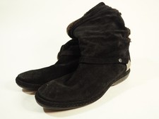 Stuart Weitzman Black Suede Lambswool Top Metal Stirrup Detail Boots, Size 7.5
