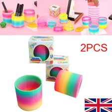 ^2x 6.5cm Spring Coil Magic Rainbow Design Kids Toy Stretchy Bouncing Kid Party^
