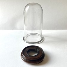 Unusual Antique Glass Display Dome – 6.5” , Wooden (Walnut?) Base, Curio Cloche