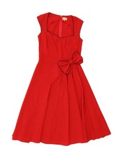 LINDY BOP Womens Sleeveless A-Line Dress UK 12 Medium Red Polyester AO04