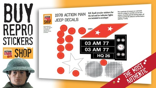 Action man 1978 jeep stickers - man,
