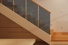 Toughened Grey Tinted Glass Stair Panels - Rake and Landing Slotted Handrails