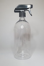 1 Litre PET Plastic Clear Boston Bottle & Black Trigger Spray Pump *Any Amount*
