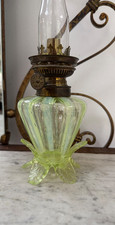 antique miniature vaseline glass striped oil lamp glass leaf feet