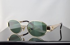 Celine Triomphe Metal CL40235U 30N Gold / Green Lenses Oval Sunglasses 100% UV