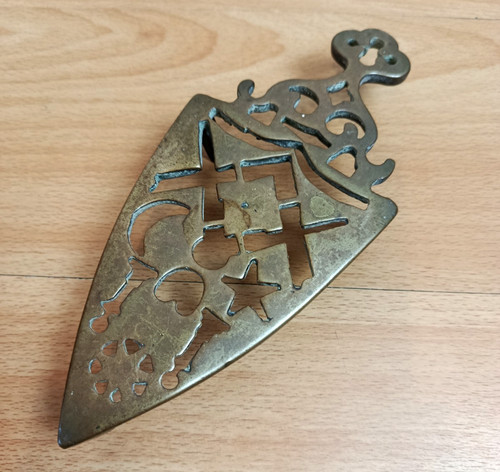 Vintage fretted brass trivet - vintage,