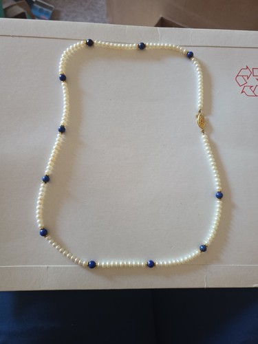 Vintage cultured pearl lapis - vintage, &