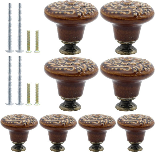 8pcs brown ceramic - brown, knobs