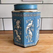 Vintage Metal Tin Tea Caddy Brookes Beattie Glasgow Scotland Blue Squirrel Bird