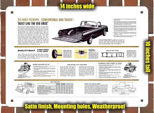 Metal sign 1963 ford f100 - ford,