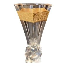 MOSER RARE UNITY CRYSTAL CLEAR 6 PANELED POLISH 5 1/2 INCH 24K GOLD VASE VINTAGE