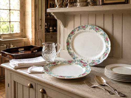 Antique set oval serving - 2,