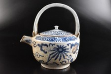 S1428: Japanese Old Imari-ware Blue&White Octopus Arabesque TEAPOT Kyusu Sencha