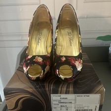 Ted Baker black floral stiletto platform peep toe shoes - Size: 5