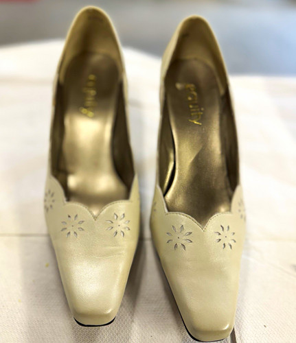 Faith ivory leather scallop - leather,
