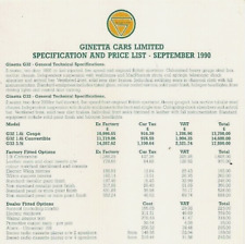 Ginetta G32 & G33 Prices and Specifications 1990-91 UK Single Sheet Brochure