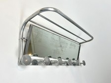 Vintage French 1950s Mid Century Coat Rack with mirror, 6 hooks and shelf