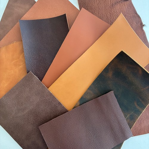 Brown leather scraps offcuts - leather,