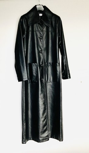 Black vegan leather coat - black,