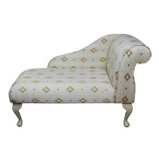 41" Small Chaise Longue Bench Seat Chair Cream and Diamond Fabric Queen Anne UK