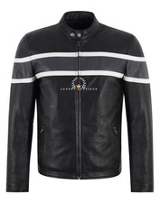 Men's Cafe Racer Biker Leather Jacket Pebble Grain Black Style Motocross Jacket