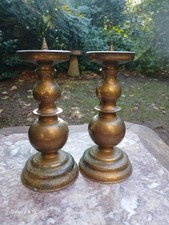 DECORATIVE PAIR OF HEAVY REPRODUCTION  BRASS PRICKET CANDLESTICKS