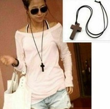 Wooden Cross Necklace Leather