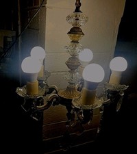 A Vintage French 5 Branch Chandelier Celing Light Heavy Bronze Brass Working