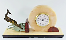 FRENCH ART DECO MARBLE MANTEL CLOCK LEAPING GAZELLE DEER QUARTZ MOVEMENT