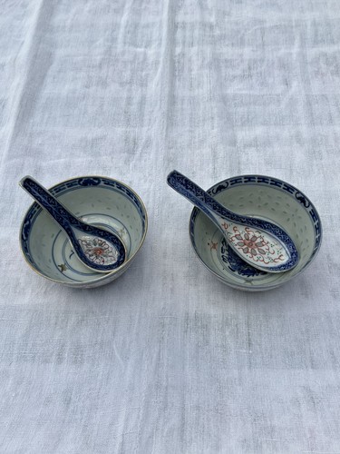 Two antique hand painted - painted, rice
