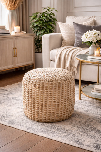 Jute pouffe cotton 45x45cm new - jute,