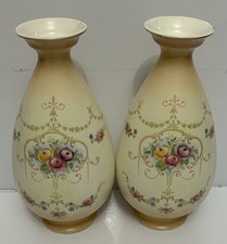 Crown Ducal Ware Blush Ivory Vases Matching Pair – Vintage Ceramic – 9.5” Tall 