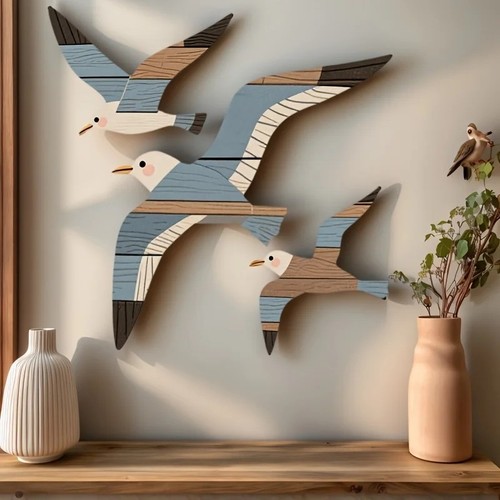 3pcs wooden seagull wall decor - seagull,
