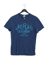 Replay Men's T-Shirt M Blue Graphic 100% Cotton Basic