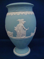 Wedgwood Dark Turquoise Jasperware Bountiful Footed  8 inch Vase - 1st Quality