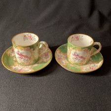 x2 Antique Minton Cockatrice Demitasse Cup & Saucers