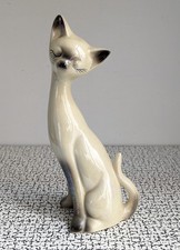 60s Vintage Ceramic Tall Long Neck Siamese Cat Figurine Ornament Spur Pottery