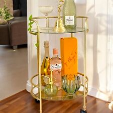 Stylish Gold Drinks Trolley Two Glass Shelves Eye Catching Gold With Castor