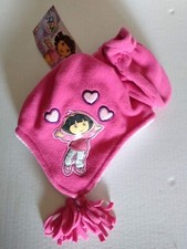 Dora The Explorer Fleece Winterwear Set Ear Flap Hat & Mittens Pink Toddler New