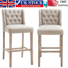 2x Bar Stools High Counter Linen padded Chair Pub Kitchen Breakfast Barstool UK