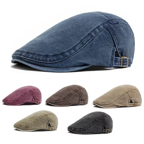 Washed denim men flat cap - denim,