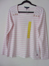 New Crew Clothing Square Neck Breton White Pink Stripe Top T-Shirt Size: UK 10