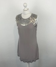 Ted Baker Tunic Top / Dress Grey Metal Embellished Pleated Fringe Sz 12 3 Ladies
