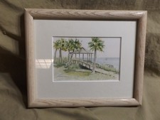 Original En Plein Air Miniature Watercolor Sketch "Along A1A" 8x10" Oak Frame