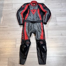 Dainese 2 Piece Leather Suit Red Silver Mens Size L Large EU 52 UK 42 W/ Armour
