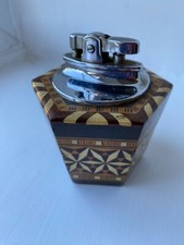 Vintage Marquetry Wood Base Table Lighter Handmade - Refillable Petrol untested