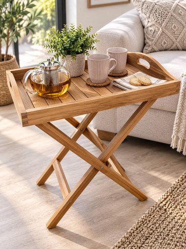 Teak wood serving tray with - wood,