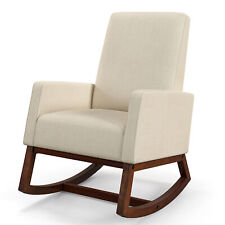 Modern Rocking Chair Upholstered Fabric Armchair Glider Rocker Chair-Beige
